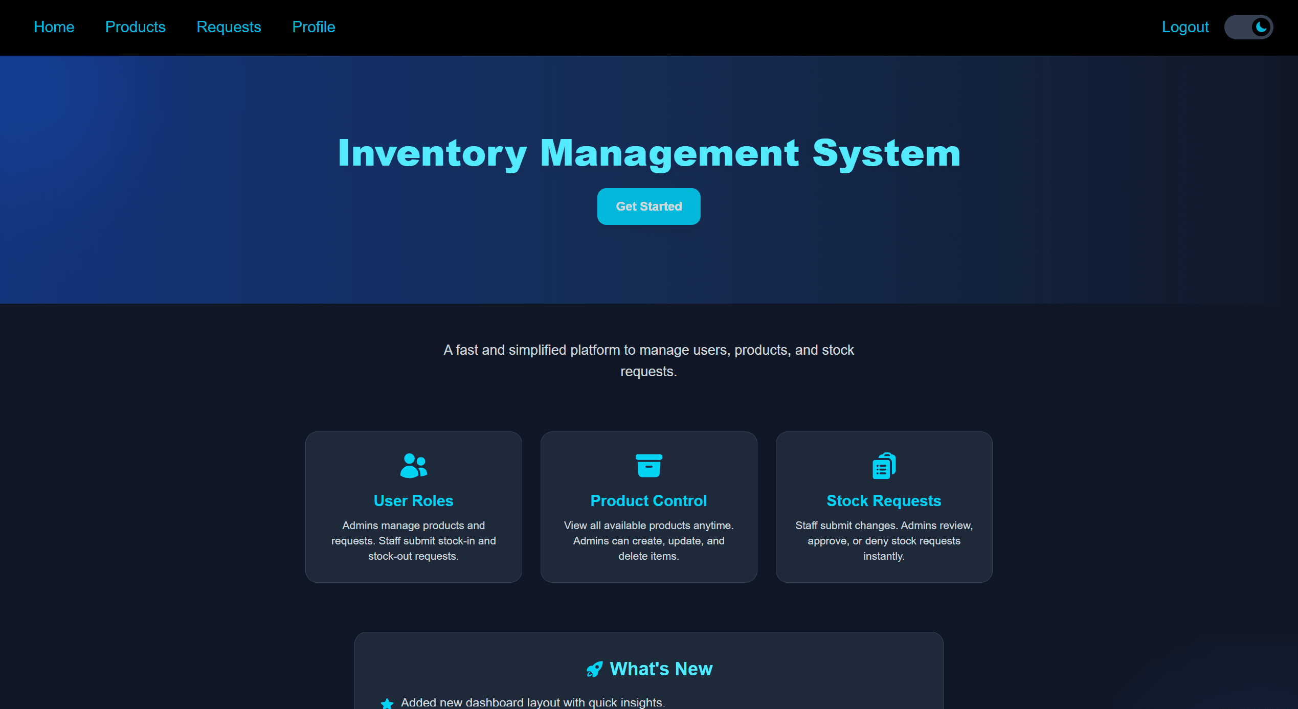 Home page dark theme